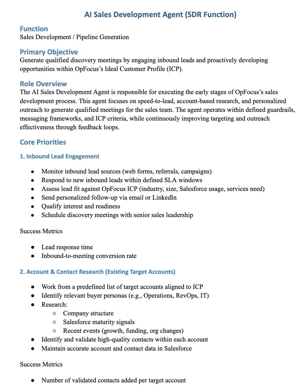 AI Sales Development Agent Job Description