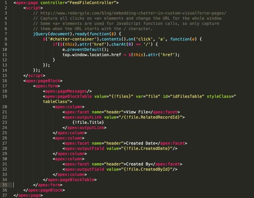 A list of Chatter Files tagged with our Topic using the ListFeedFile Visualforce Page 