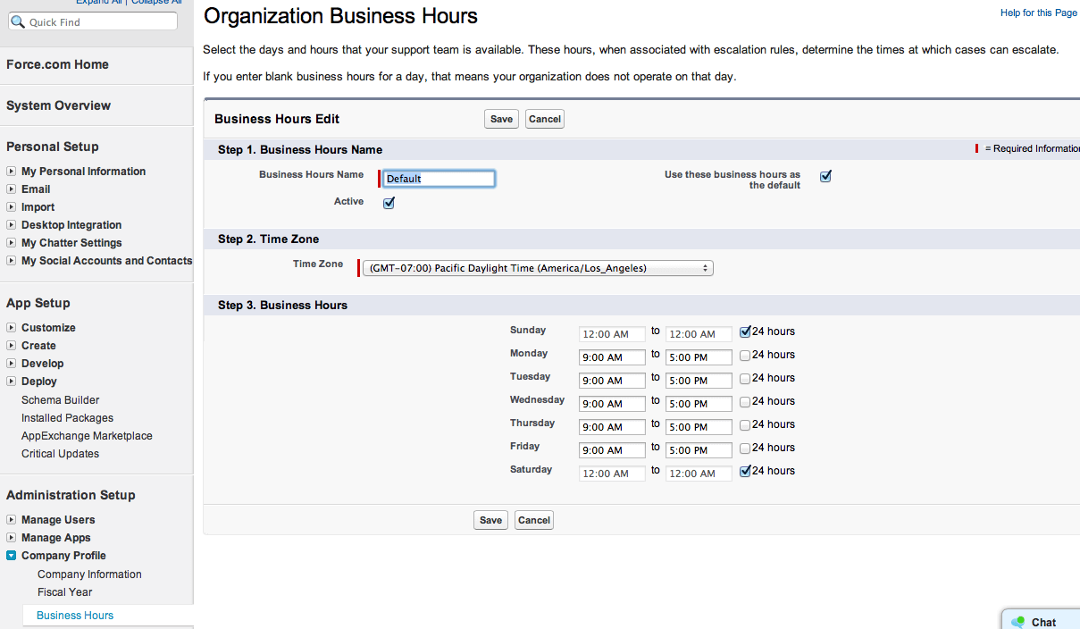 Business Hours Configuration